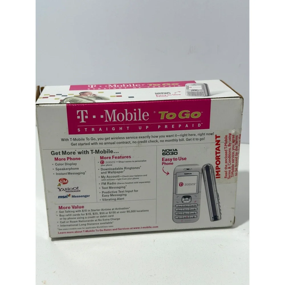 Nokia 6030 T-Mobile To Go Prepaid Silver Cell Phone Vintage Boxed Kit 2007
